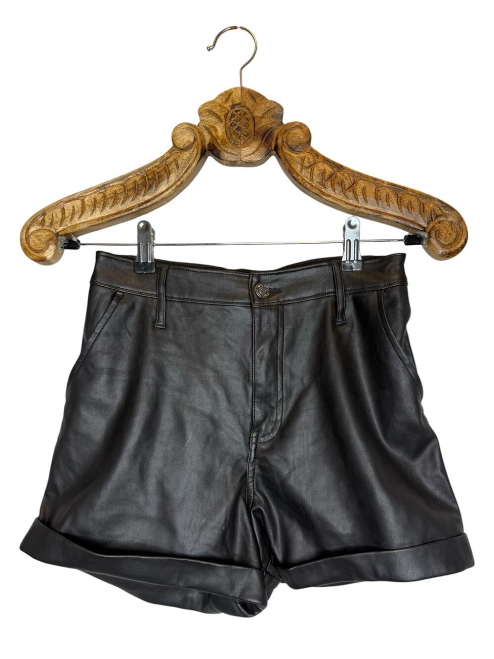 Hollister Shorts Black Faux Leather Cuffed Hem Ultra High Rise xs